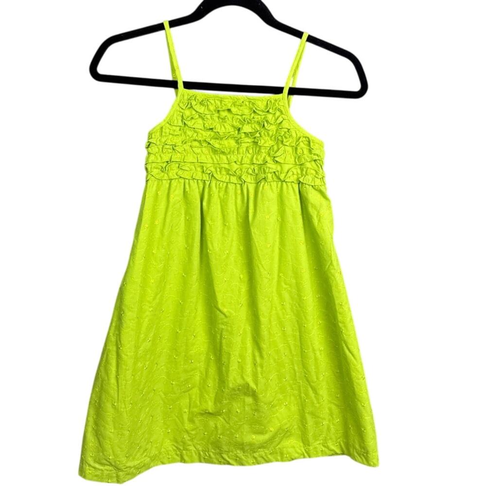 penelope mack Girls Smocked Sundress Lime Green Eyelet Cotton SZ 8 NWOT Summer